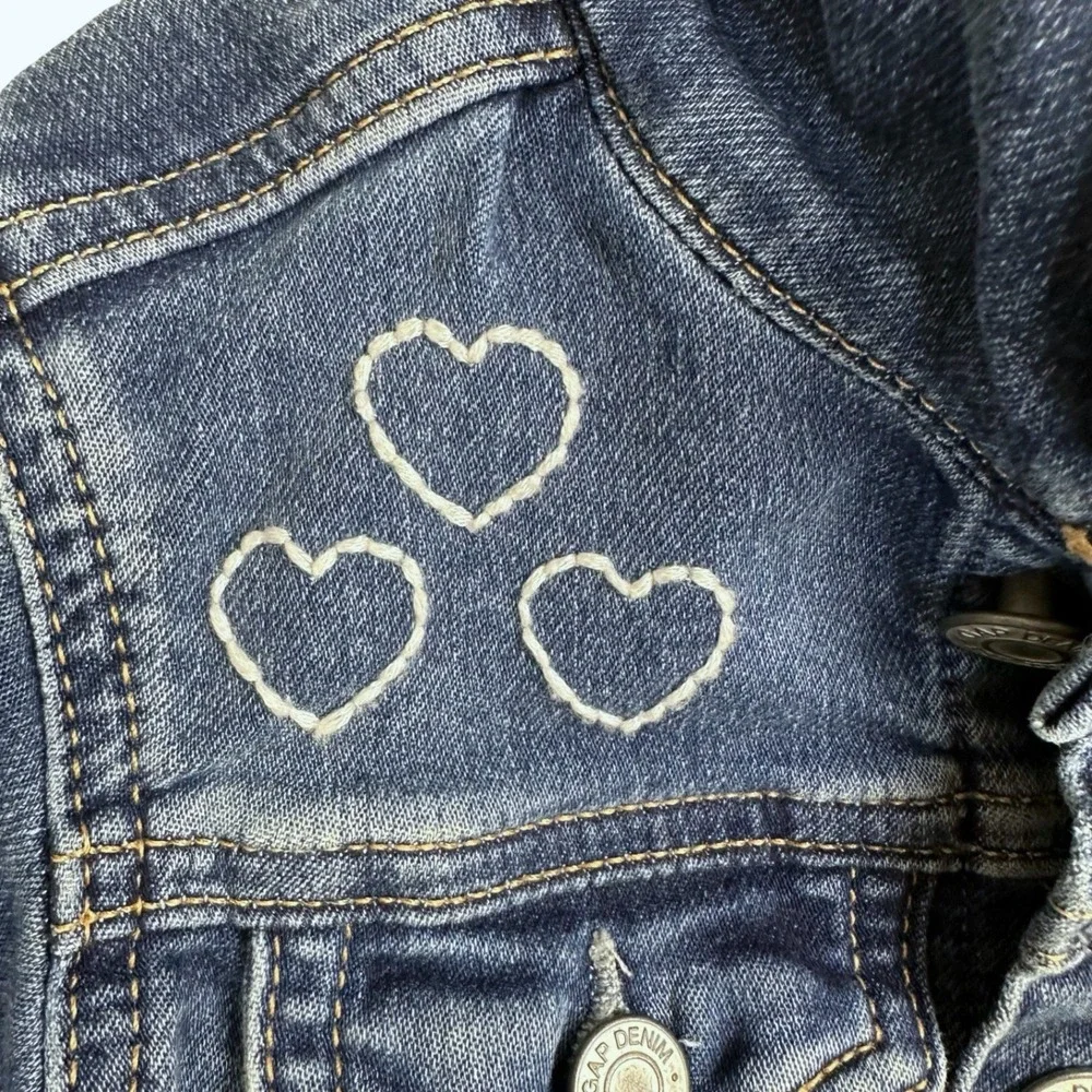 Baby Gap Clementine Kids Denim Jacket Girls 3T Blue Stretch Button Front Hearts